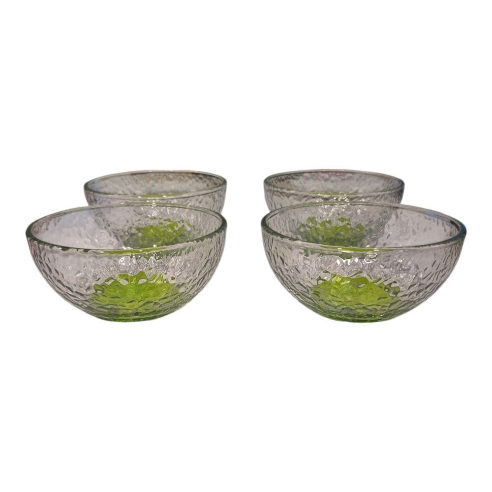 Green Tint Crackle Glass Bowls Set Of 4 Mexico 6in